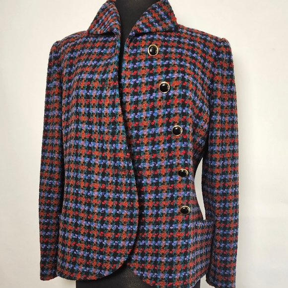 80's Ungaro wool houndstooth blazer asymmetrical button front 10 FIRM - Picture 11 of 11